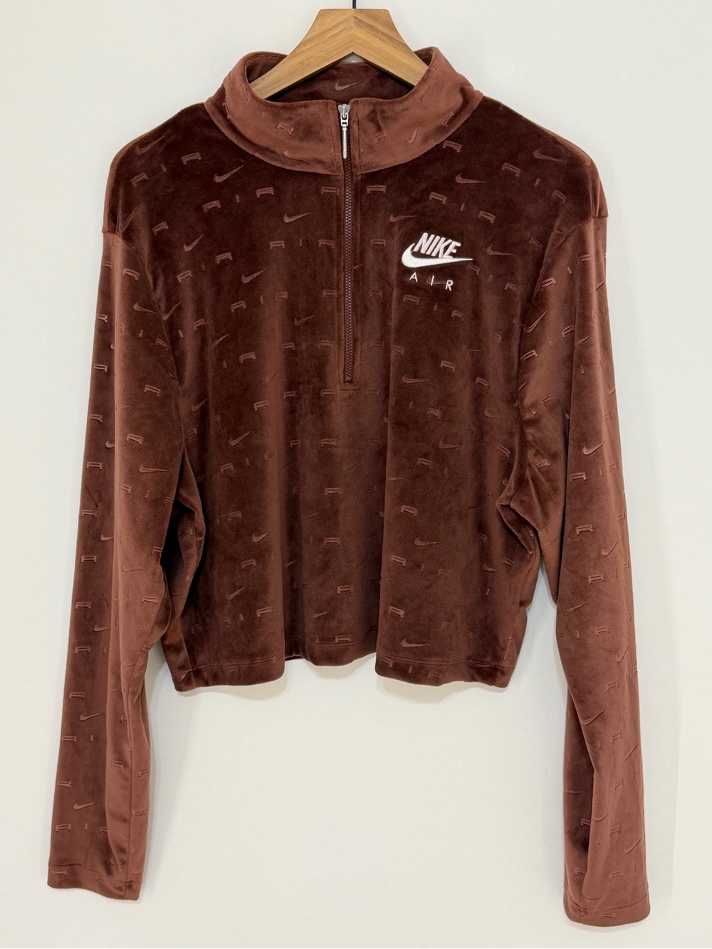 Nike Air Women’s Brown Velour Half-Zip Top Bronze Eclipse Size XL